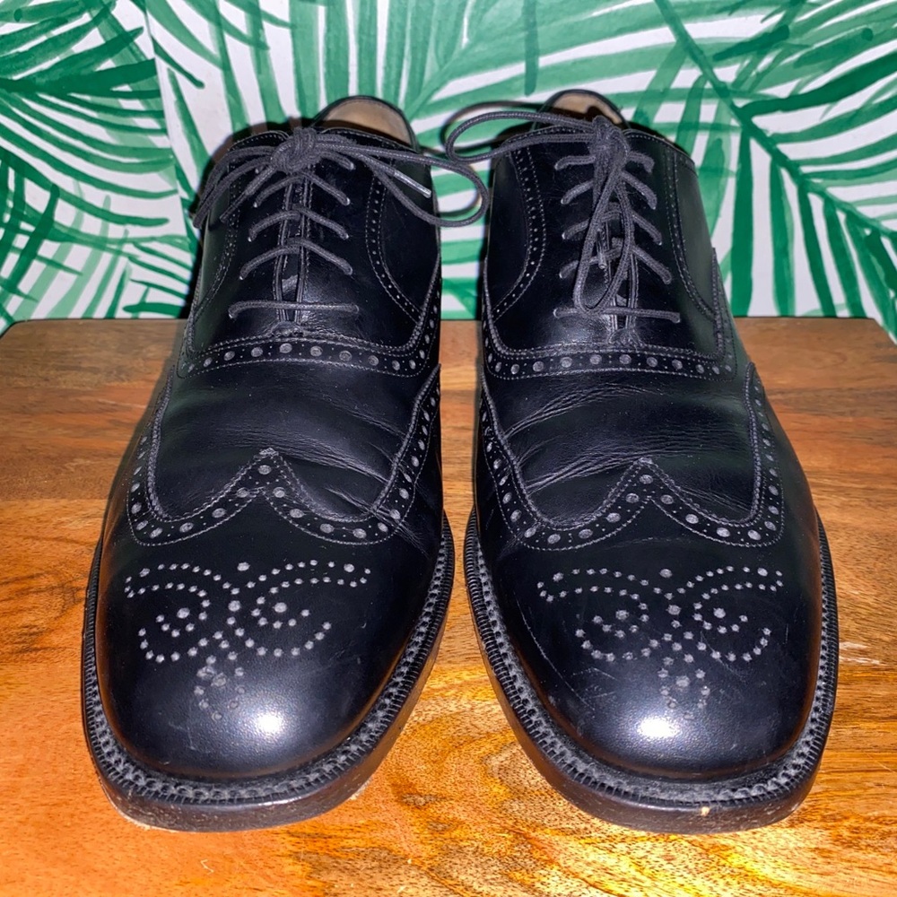 Salvatore Ferragamo Tramezza Black Leather Wingtip Oxfords Men’s 12 D - Picture 3 of 13